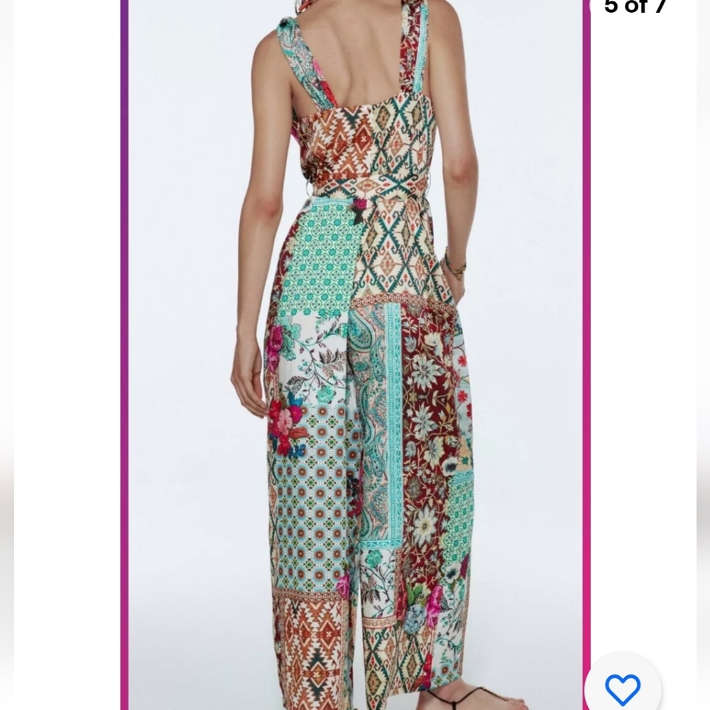 Zara Knotted Strap Patchwork Jumpsuit Size Medium - image 4